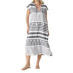 NEW Tommy Bahama St. Lucia Stripe Linen Kaftan Midi Dress S Reverse Print Tassel